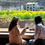 People Enjoy Coffee Amid Blossoming Rapeseed Flowers in Yichang 