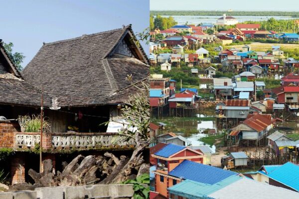 Traditional raised houses in China and Cambodia embrace nature