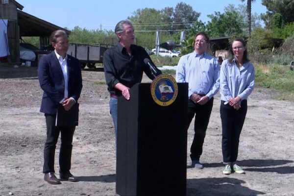 California sues Trump administration over 'unlawful tariffs' video poster