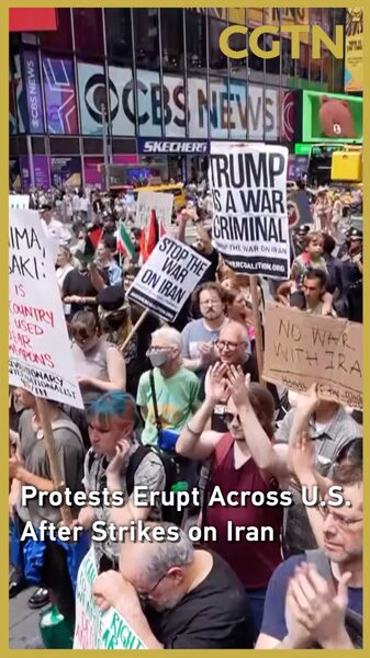Anti-War Protests Erupt Across U.S. After Strikes on Iran Americans protest after U.S. strikes Iran nuclear sites video poster