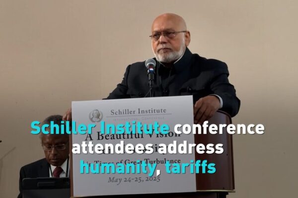 Experts at Schiller Institute Conference Discuss Global South Development Schiller Institute conference attendees address humanity, tariffs video poster