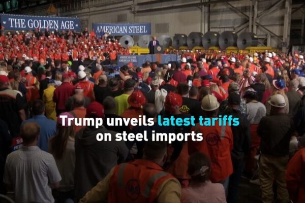 Trump unveils latest tariffs on steel imports video poster