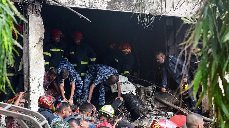 Bangladesh Air Force Jet Crashes into Dhaka School, Killing 19 Live: Latest on Bangladesh Air Force jet crash into school in Dhaka video poster